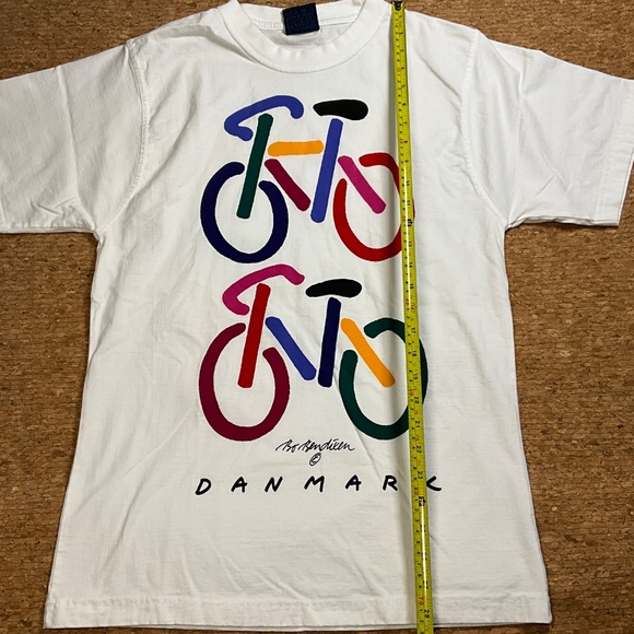 Vintage Bo Bendixen Bike Art Tee Denmark White Medium Unisex 90s Graphic T-Shirt - Picture 5 of 14